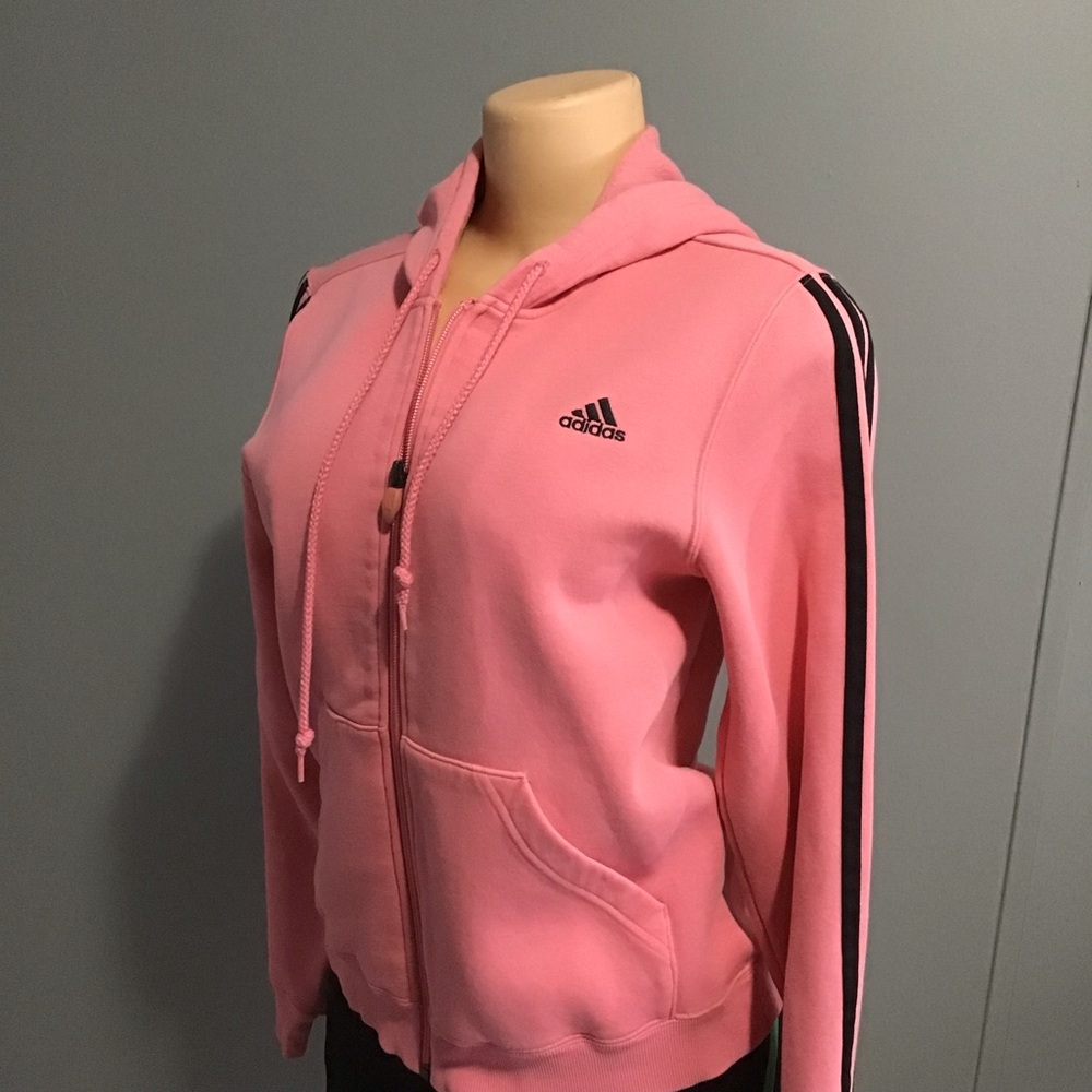 adidas Pink Hoodie Jacket with Black Stripes